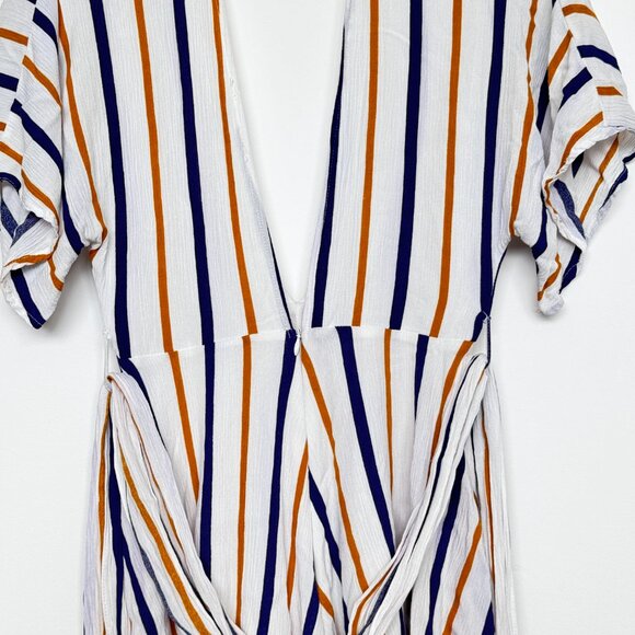 Summer Jumpsuit One piece Shorts with Vertical Colored Design Open front - Picture 9 of 10